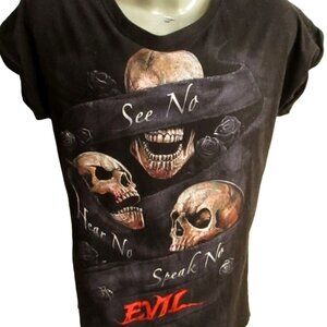 Spiral Direction Men's T-shirt Large Vintage Y2K AOP Skulls See No Evil Muscle T